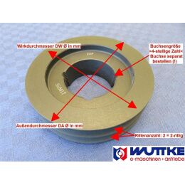 Taper Keilriemenscheibe 2-rillig SPZ/10mm DW 63mm, DA 67mm für Buchse 1108