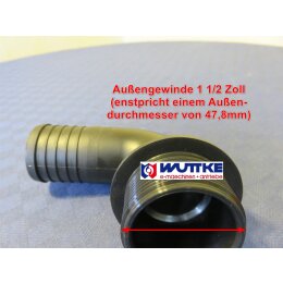 Schlauchtülle Kunststoff Bogen 90Grad AG 1 1/2 Zoll BSP- 1 1/2 Zoll Tülle (38mm)