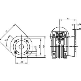 Schneckengetriebe i=100 mit Ausgangsflansch für Motoranbau IEC80 B14