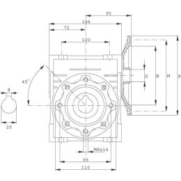 Schneckengetriebe Größe 25-B i=100 Motoranbauflansch IEC71 B14 105mm