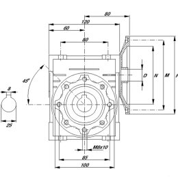 Schneckengetriebe Gr&ouml;&szlig;e 25-A i=100 Motoranbauflansch IEC63 B5 140mm